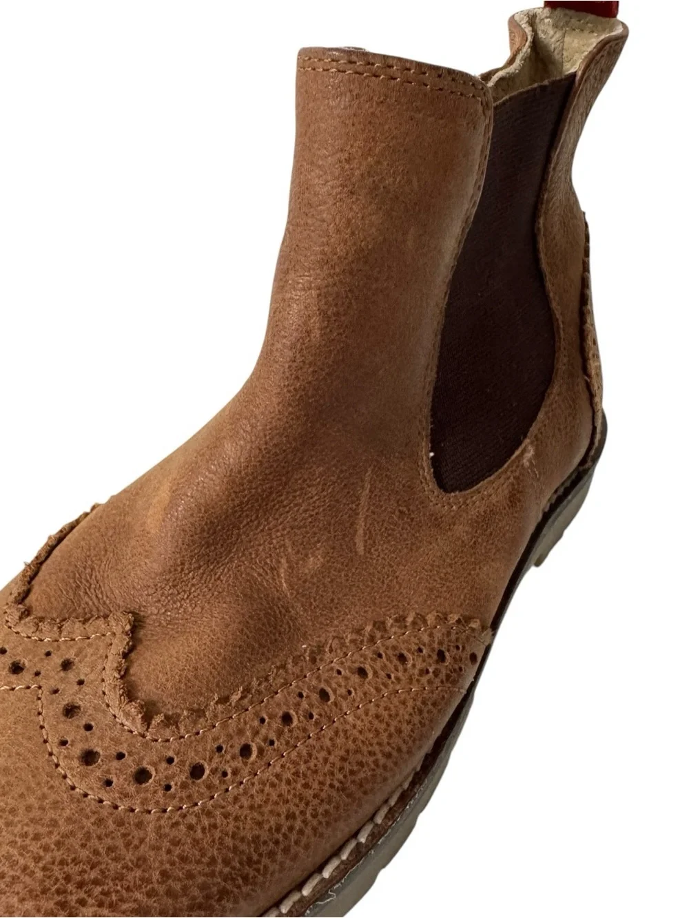 Mini Boden Kids Wingtip Chelsea Boots EU 31 Brown Leather Brogue Lug Sole